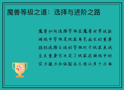 魔兽等级之道：选择与进阶之路